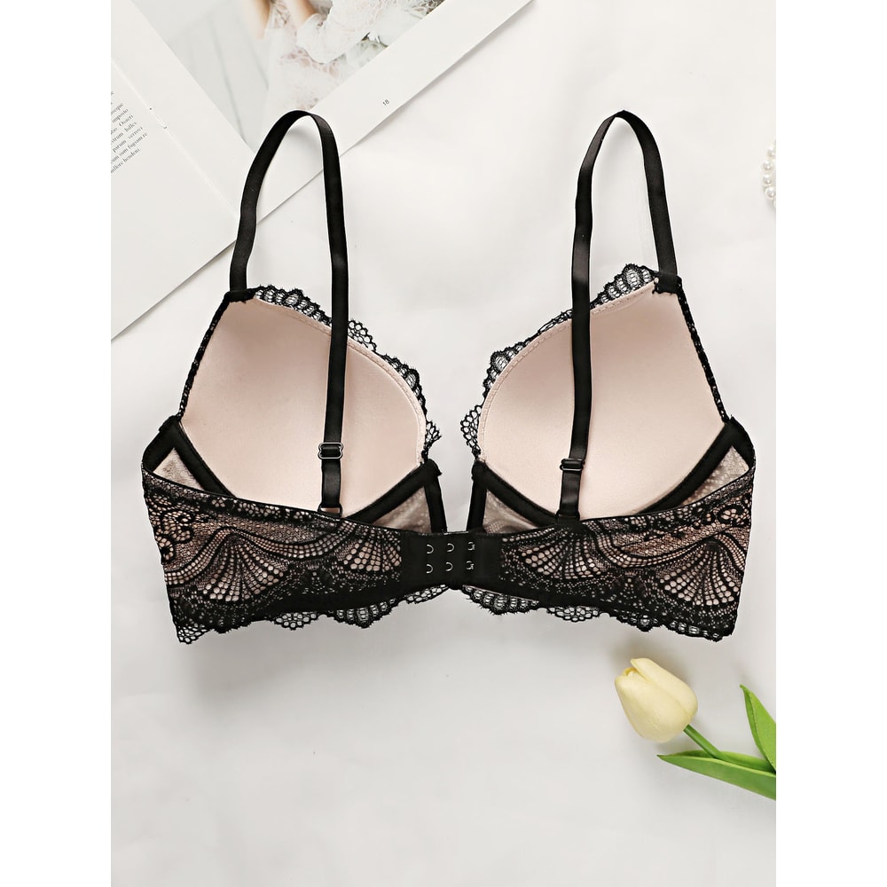 Sexy Lace V-Neck Bra for Women, Steel Ring B Cup Push Up, Full Coverage Comfortable Underwear