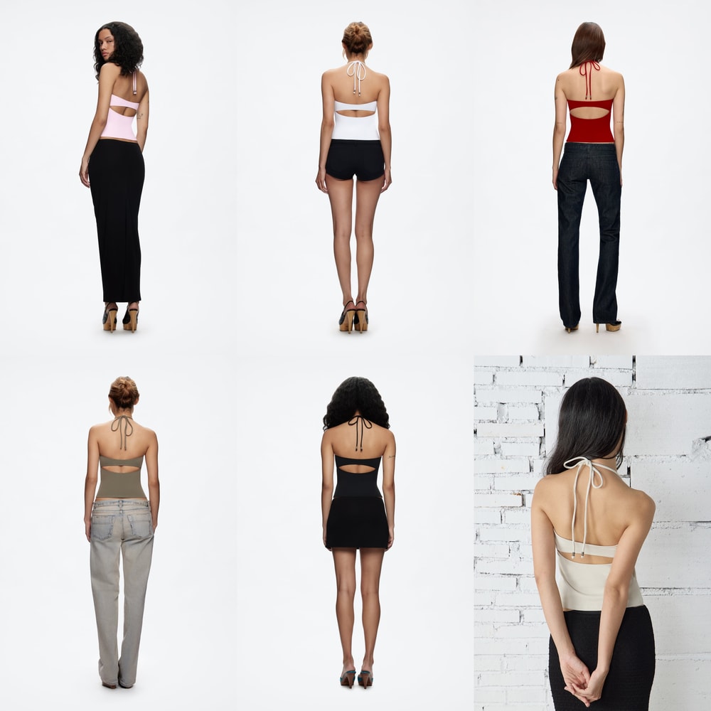 Womens Tank OpenBack Camisole Top With Metal Accents SelfTie Straps Sexy LowNeck Halter Design 9