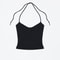 Womens Tank OpenBack Camisole Top With Metal Accents SelfTie Straps Sexy LowNeck Halter Design 1