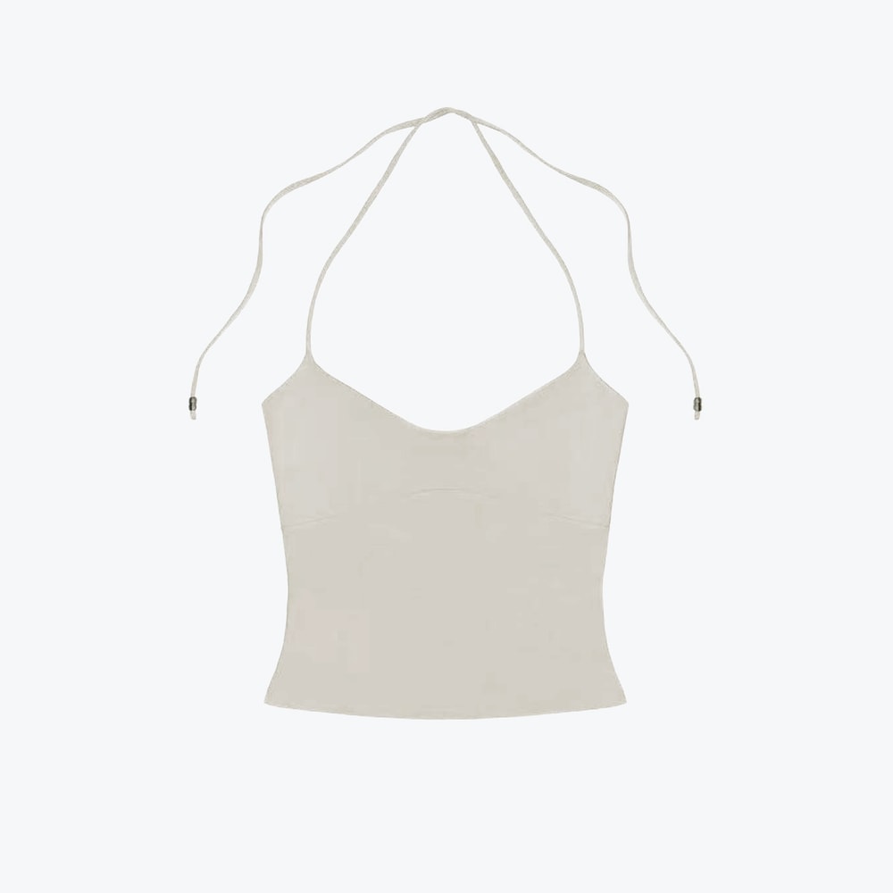 Womens Tank OpenBack Camisole Top With Metal Accents SelfTie Straps Sexy LowNeck Halter Design 2