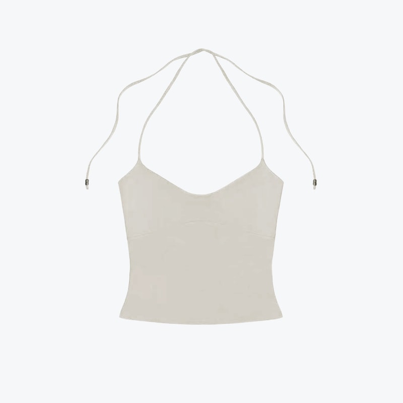 Womens Tank OpenBack Camisole Top With Metal Accents SelfTie Straps Sexy LowNeck Halter Design 2
