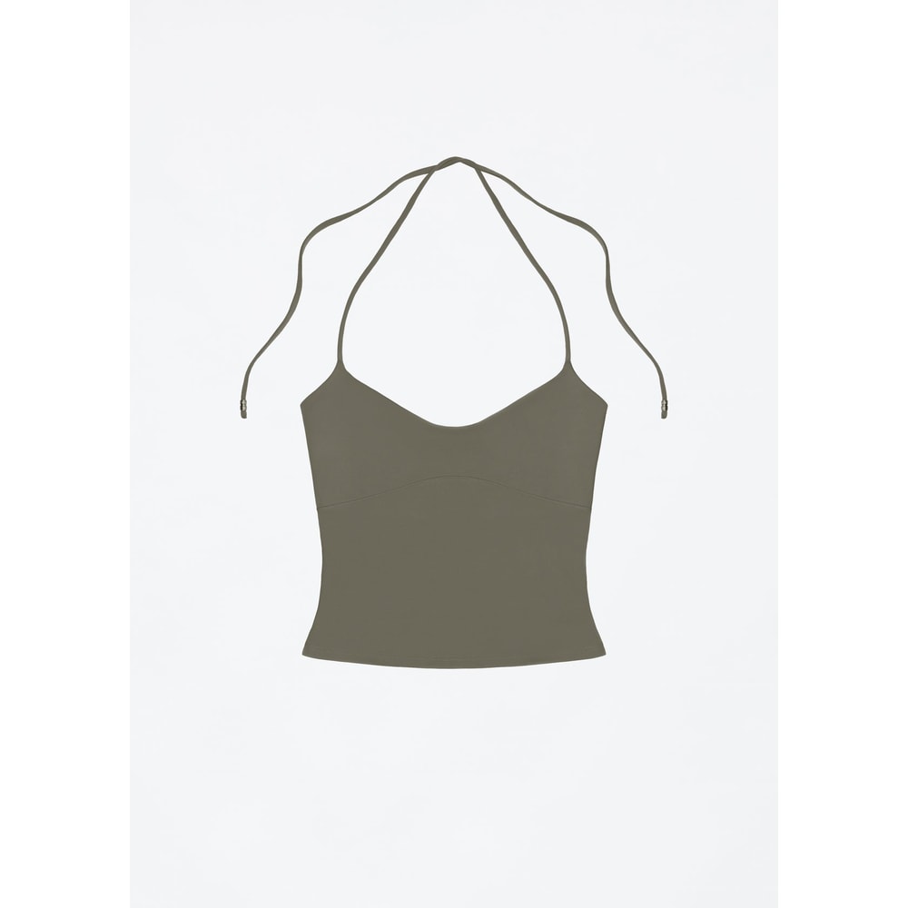 Womens Tank OpenBack Camisole Top With Metal Accents SelfTie Straps Sexy LowNeck Halter Design 4