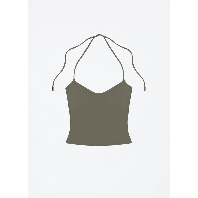 Womens Tank OpenBack Camisole Top With Metal Accents SelfTie Straps Sexy LowNeck Halter Design 4