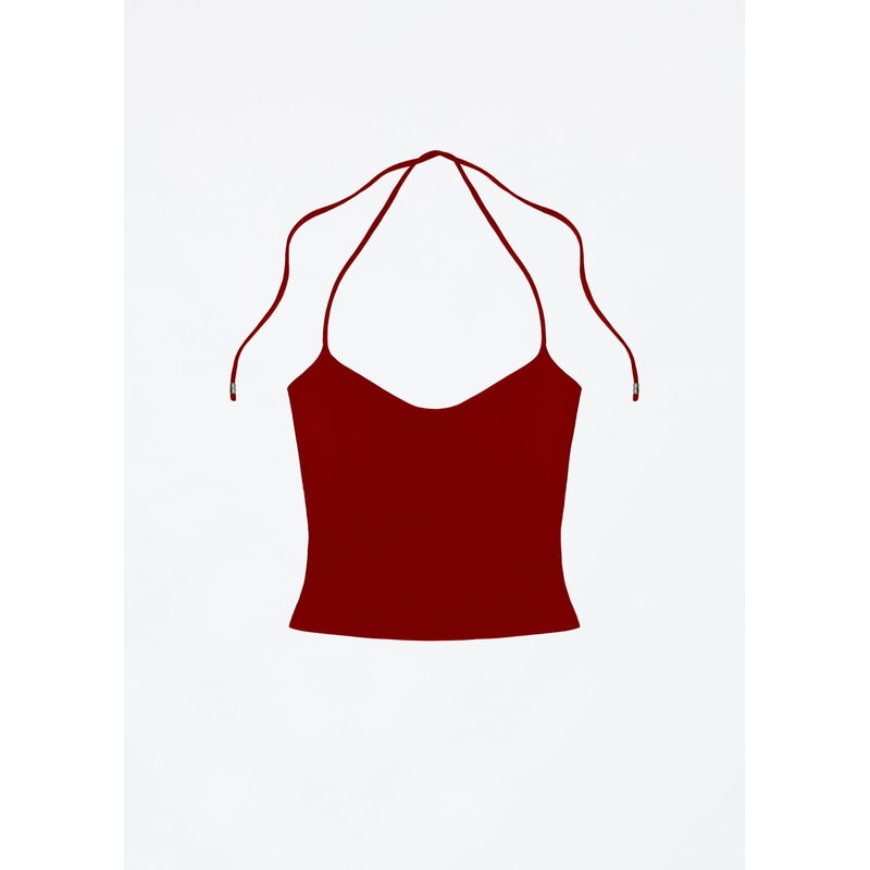 Womens Tank OpenBack Camisole Top With Metal Accents SelfTie Straps Sexy LowNeck Halter Design 5