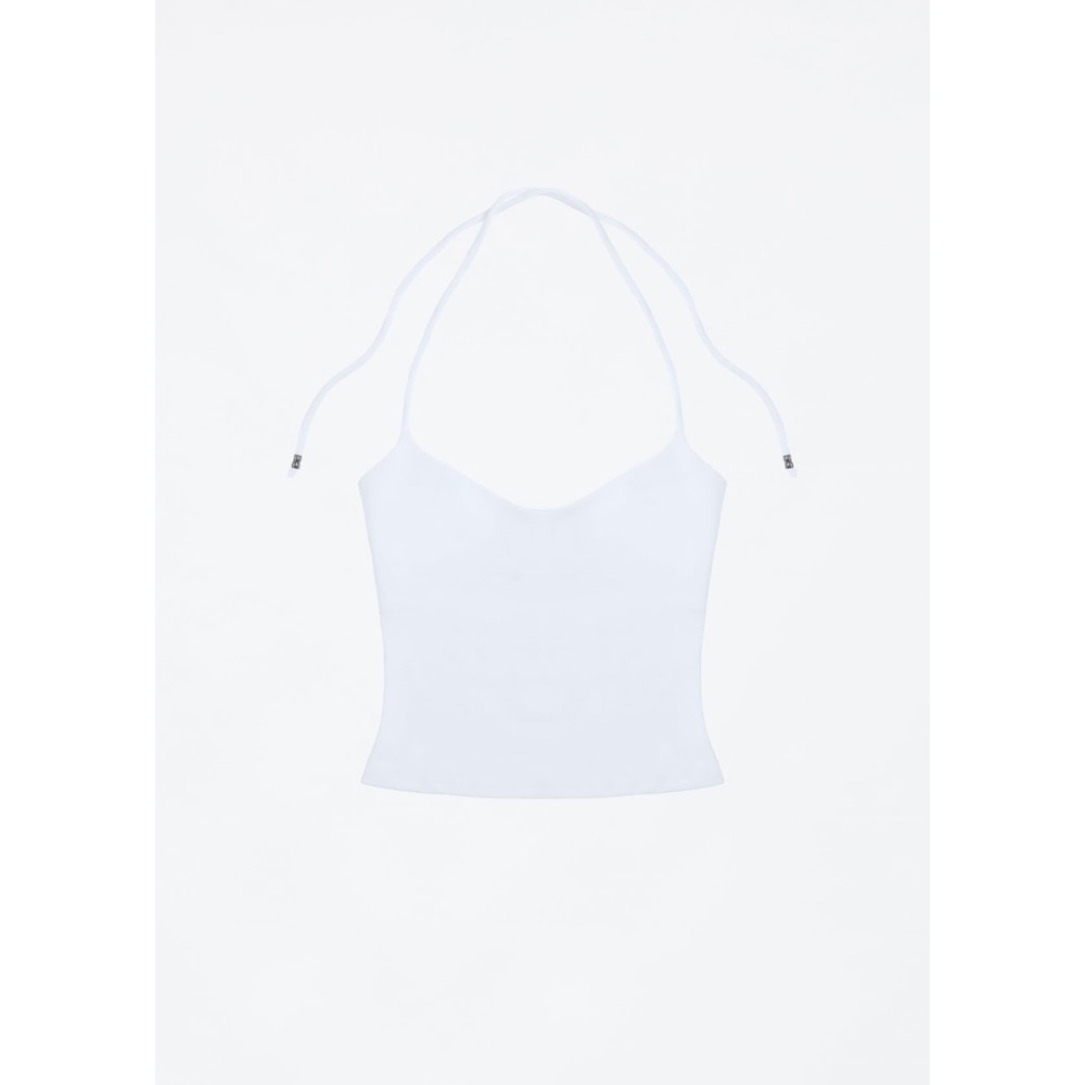 Womens Tank OpenBack Camisole Top With Metal Accents SelfTie Straps Sexy LowNeck Halter Design 3