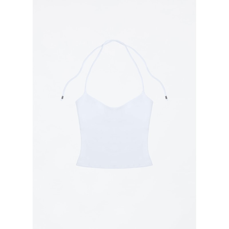 Womens Tank OpenBack Camisole Top With Metal Accents SelfTie Straps Sexy LowNeck Halter Design 3