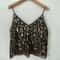 Trendy Womens Sleeveless V Neck Camisoles Sequins Beads Flower Pattern Vests Open Back SeeThrough C
