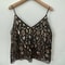 Trendy Womens Sleeveless V Neck Camisoles Sequins Beads Flower Pattern Vests Open Back SeeThrough C