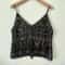 Trendy Womens Sleeveless V Neck Camisoles Sequins Beads Flower Pattern Vests Open Back SeeThrough C