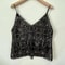 Trendy Womens Sleeveless V Neck Camisoles Sequins Beads Flower Pattern Vests Open Back SeeThrough C