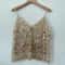 Trendy Womens Sleeveless V Neck Camisoles Sequins Beads Flower Pattern Vests Open Back SeeThrough C