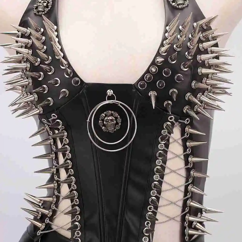 Gothic Bustier Y2K Punk Studded Crop Top Vegan Leather Goth Clothes Skull Grunge Emo Tank 11