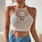 Lace Halter Neck Crop Tops Retro Wild Hollow Perspective Tassel Sexy Spaghetti Strap Tank Top Women 12