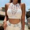 Lace Halter Neck Crop Tops Retro Wild Hollow Perspective Tassel Sexy Spaghetti Strap Tank Top Women 13