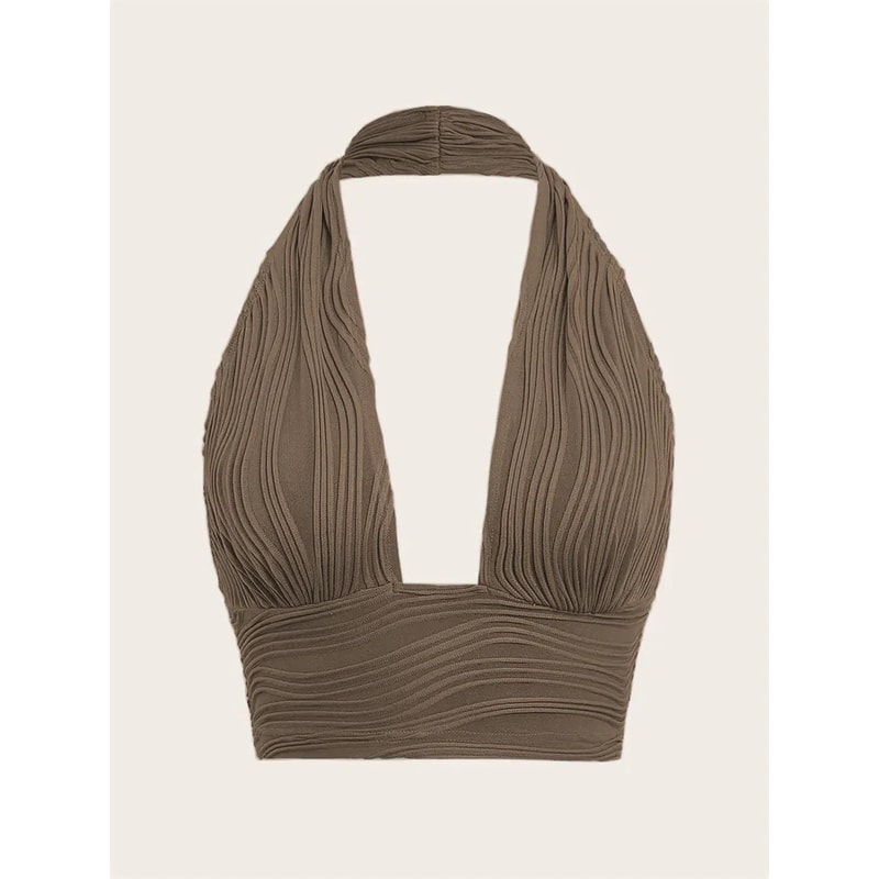 Backless Solid White Crop Halter Top For Women Deep Vneck Sleeveless Tank Summer Club Streetwear Fa 0