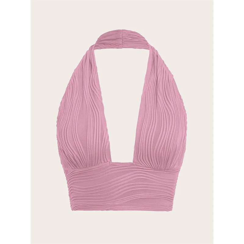 Backless Solid White Crop Halter Top For Women Deep Vneck Sleeveless Tank Summer Club Streetwear Fa 3