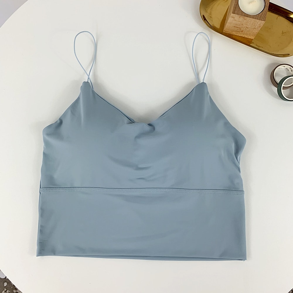 Ice Silk Summer Bra Crop Tops Sexy Sports Spaghetti Strap Vest Built In Bra Off Shoulder Sleeveless 7
