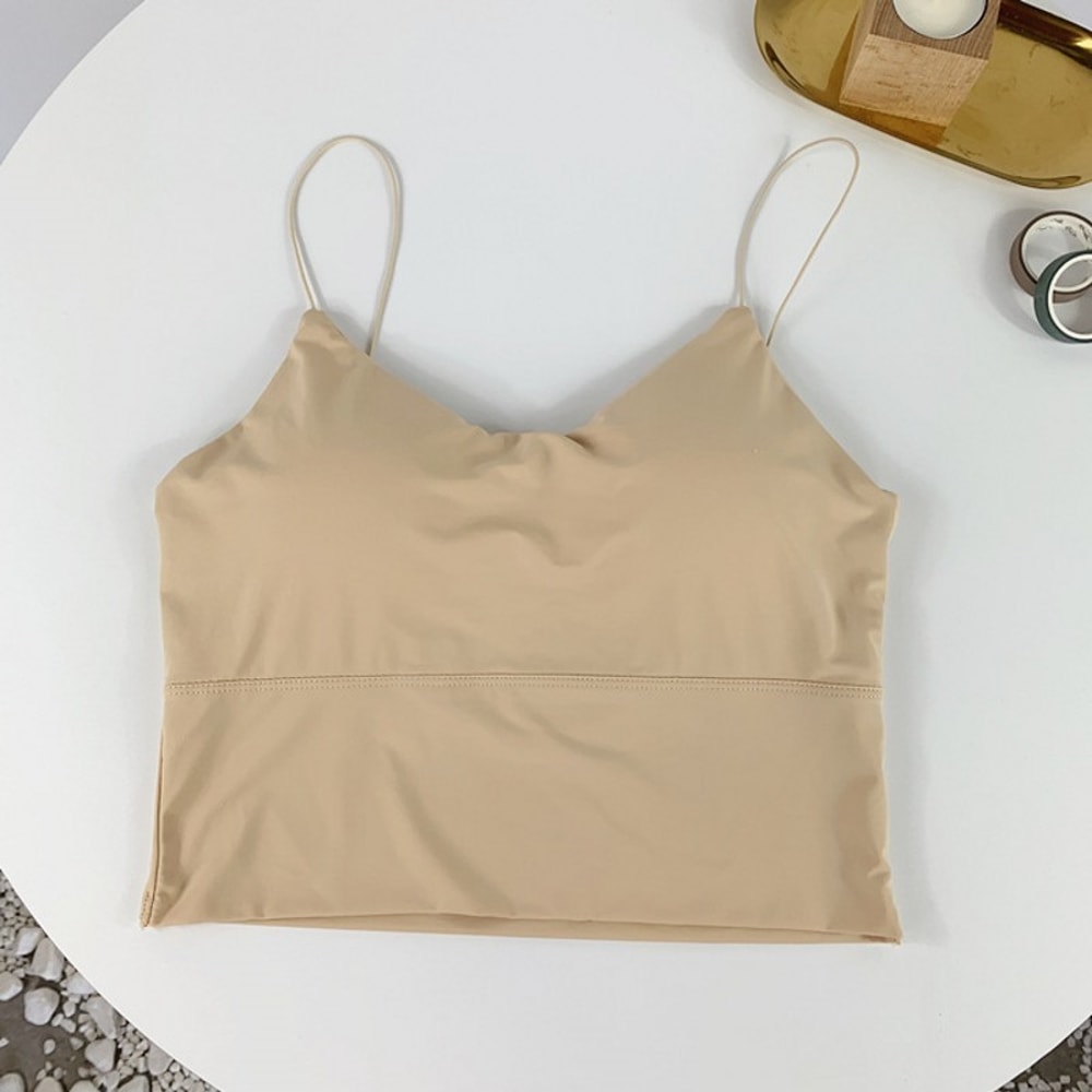 Ice Silk Summer Bra Crop Tops Sexy Sports Spaghetti Strap Vest Built In Bra Off Shoulder Sleeveless 8