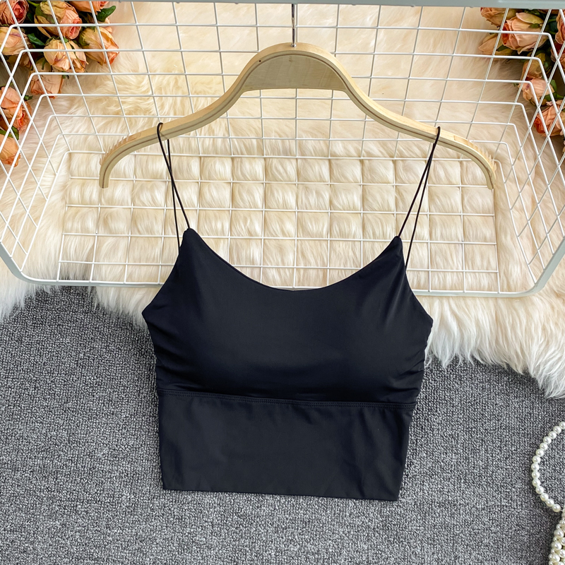 Ice Silk Summer Bra Crop Tops Sexy Sports Spaghetti Strap Vest Built In Bra Off Shoulder Sleeveless 2