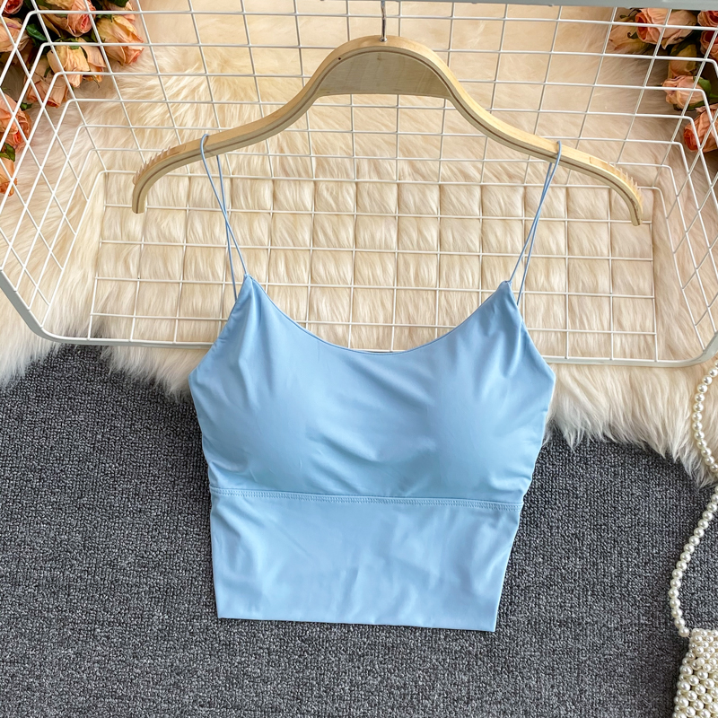 Ice Silk Summer Bra Crop Tops Sexy Sports Spaghetti Strap Vest Built In Bra Off Shoulder Sleeveless 3