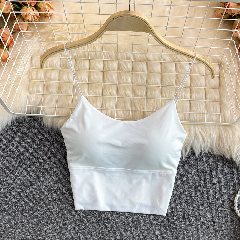 Ice Silk Summer Bra Crop Tops Sexy Sports Spaghetti Strap Vest Built In Bra Off Shoulder Sleeveless 1