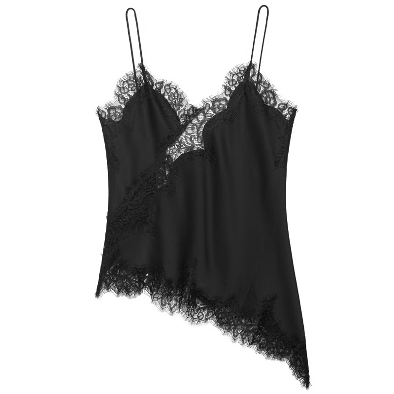 Trendy Lace Asymmetrical Tank Top Black Sleeveless Slip Women Backless Off Shoulder Camisole Summer 4
