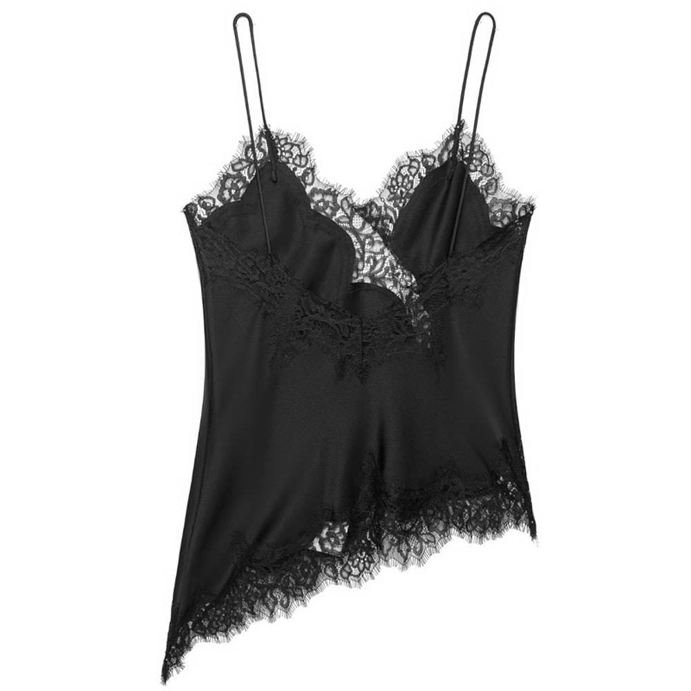 Trendy Lace Asymmetrical Tank Top Black Sleeveless Slip Women Backless Off Shoulder Camisole Summer 5
