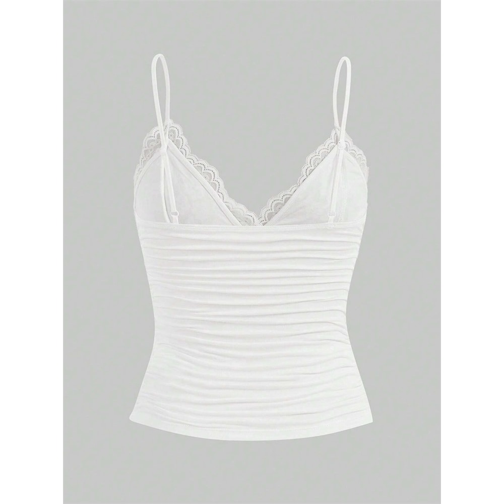 Sexy Contrast Lace Bow Front Cami Top Women Summer Grunge Punk Y2K Clothes Ruched Skinny Backless T 2