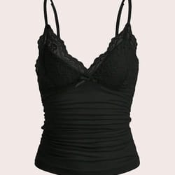 sexy contrast lace bow front cami top, women summer grunge, punk y2k clothes, ruched skinny backless tee shirt