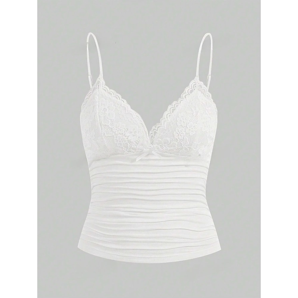 Sexy Contrast Lace Bow Front Cami Top Women Summer Grunge Punk Y2K Clothes Ruched Skinny Backless T 1