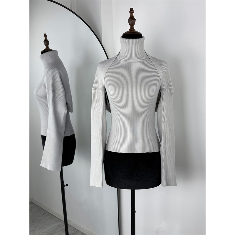 Trendix Knitwear Top For Women High Neck Tank And Long Sleeve Shawl Sexy Backless 2 Piece Suits Fas 0