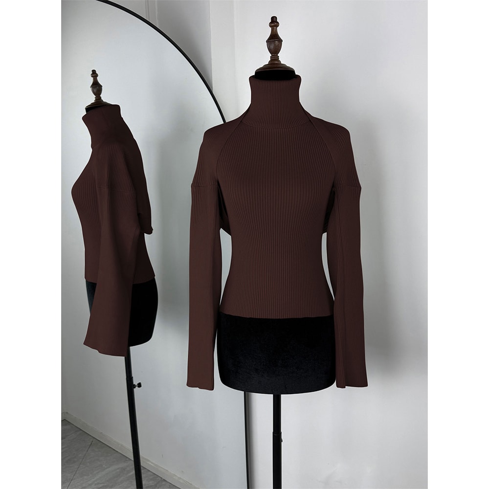 Trendix Knitwear Top For Women High Neck Tank And Long Sleeve Shawl Sexy Backless 2 Piece Suits Fas 1