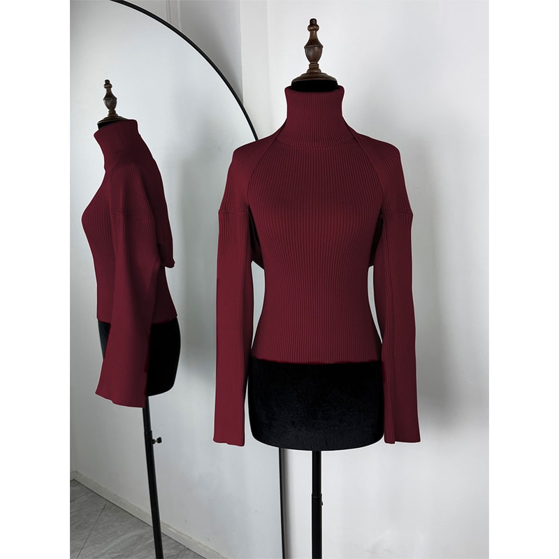 Trendix Knitwear Top For Women High Neck Tank And Long Sleeve Shawl Sexy Backless 2 Piece Suits Fas 3