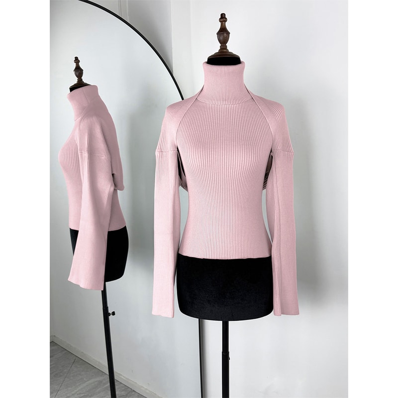 Trendix Knitwear Top For Women High Neck Tank And Long Sleeve Shawl Sexy Backless 2 Piece Suits Fas 5