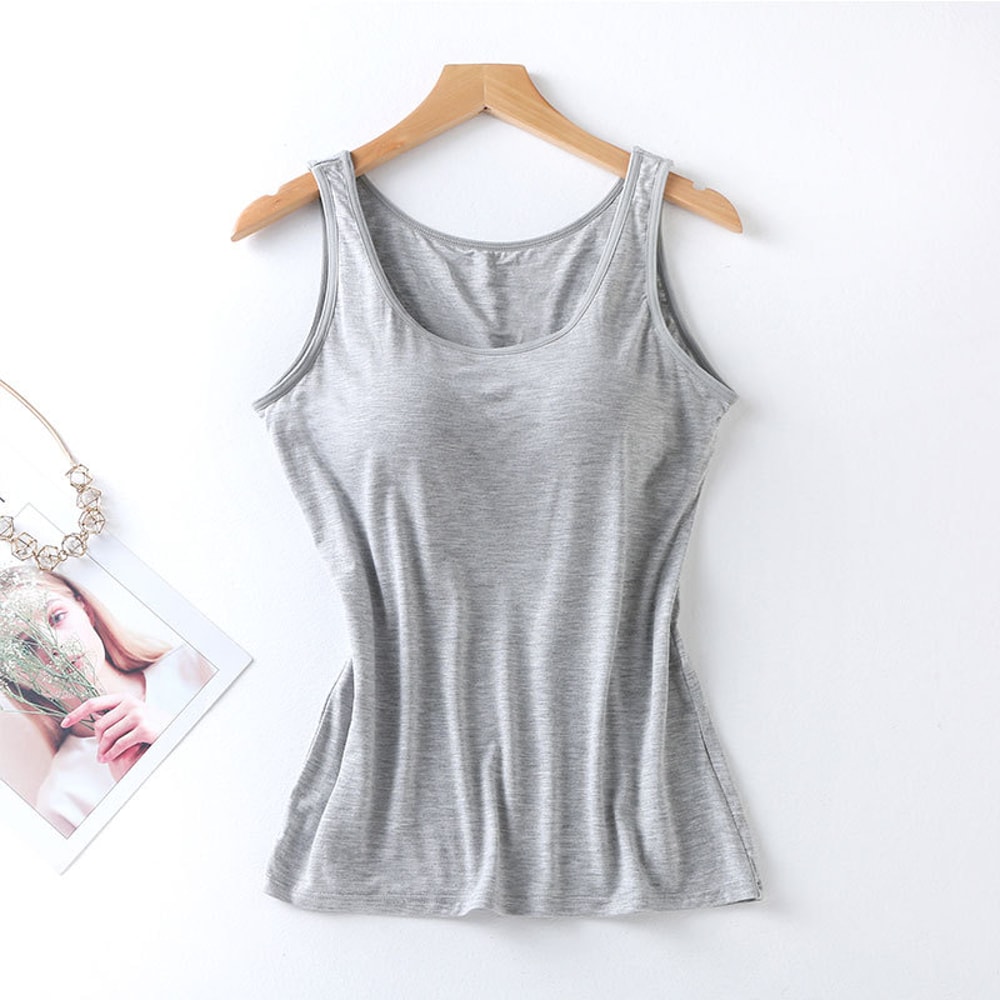 Sexy Womens Vest Tops With Built In Bra Solid Color Padded Slim Fit Tank Tops Casual Neck Vest Shir 10