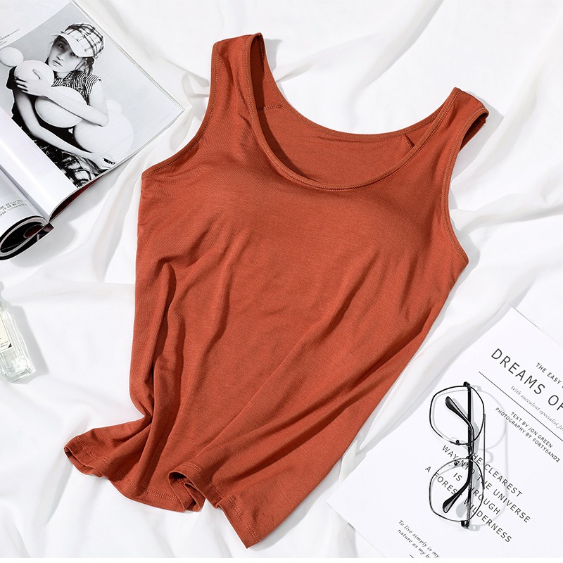Sexy Womens Vest Tops With Built In Bra Solid Color Padded Slim Fit Tank Tops Casual Neck Vest Shir 6