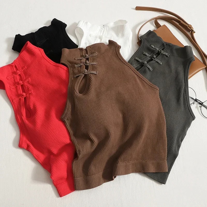 Casual Button Vintage Hault Tanks Camis Sleeveless Femme Croset Crop Tops With Builtin Bras For Wom 8