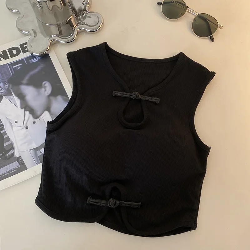 Casual Button Vintage Hault Tanks Camis Sleeveless Femme Croset Crop Tops With Builtin Bras For Wom 1