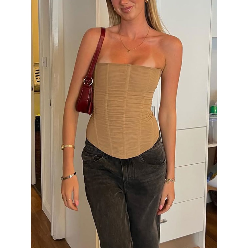 Tossy Mesh Backless Summer Vest Female Elegant Luxury Patchwork Strapless Solid Slim Streetwear Inn 0
