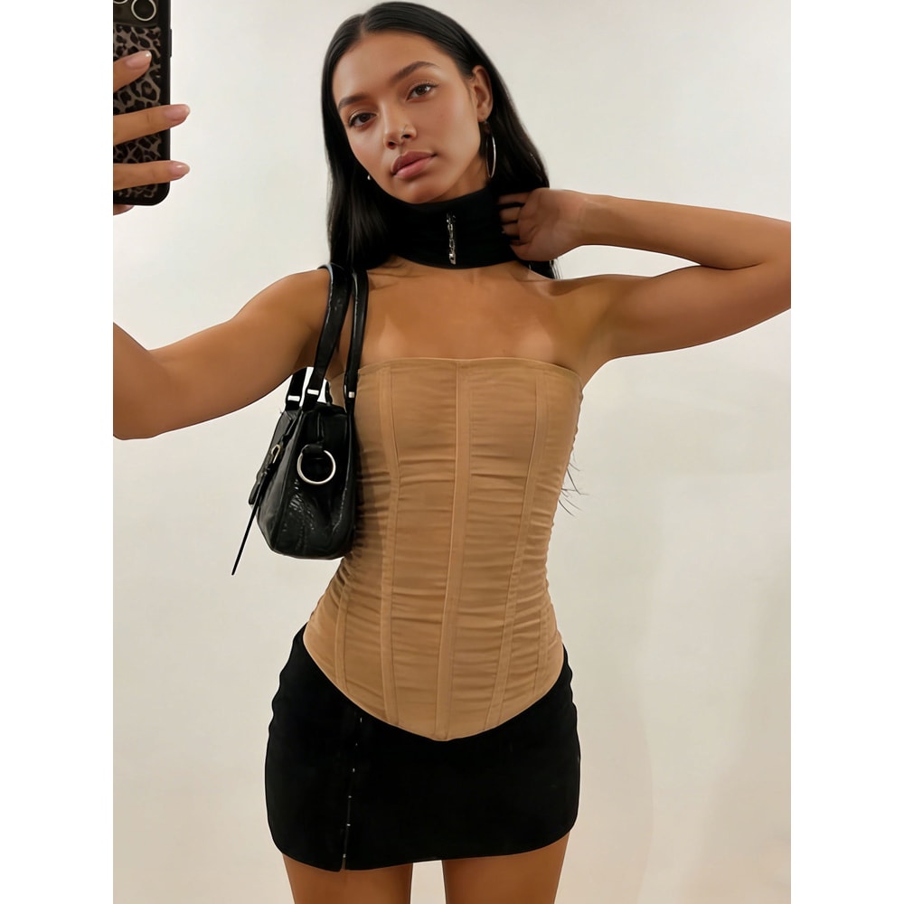 Tossy Mesh Backless Summer Vest Female Elegant Luxury Patchwork Strapless Solid Slim Streetwear Inn 7