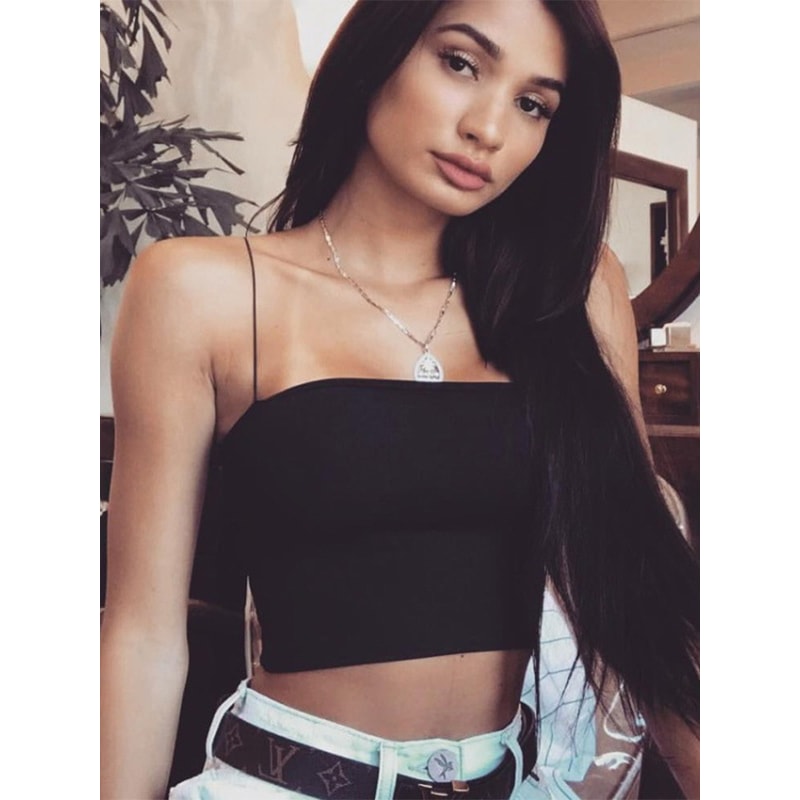 Sexy Bodycon Spaghetti Strap Crop Top For Women Sleeveless Cami Tube Top New Fashion Basic Plain Ca 3