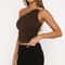 Sexy Gtpdpllt Solid Color One Shoulder Bead Backless Women's T-Shirt, Brown Tight Slim Sleeveless Neckless Casual Tank
