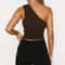 Sexy Gtpdpllt Solid Color One Shoulder Bead Backless Women's T-Shirt, Brown Tight Slim Sleeveless Neckless Casual Tank