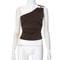 Sexy Gtpdpllt Solid Color One Shoulder Bead Backless Women's T-Shirt, Brown Tight Slim Sleeveless Neckless Casual Tank