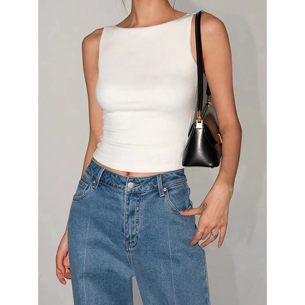 Double Layer Boat Neck Soft Slinky Tank Top For Women Chic Boat Neck Soft And Comfortable Fit 6