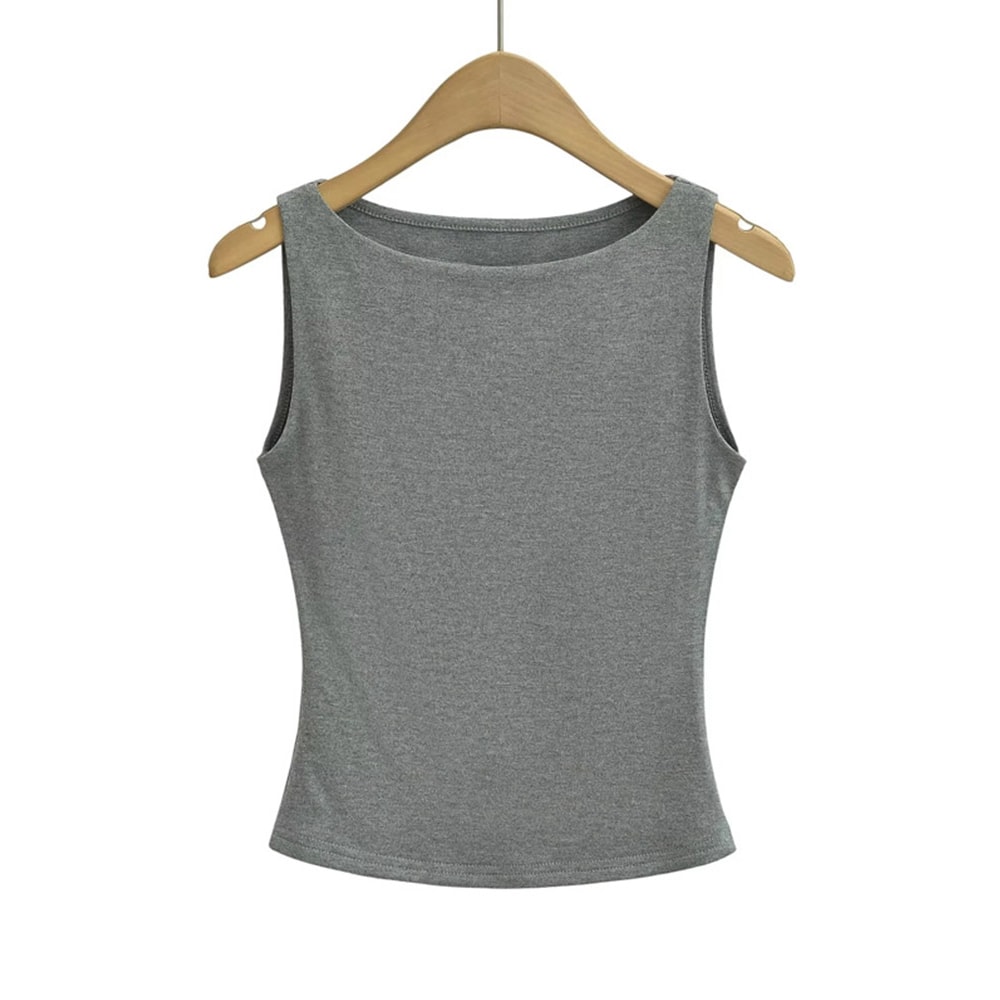 Double Layer Boat Neck Soft Slinky Tank Top For Women Chic Boat Neck Soft And Comfortable Fit 1