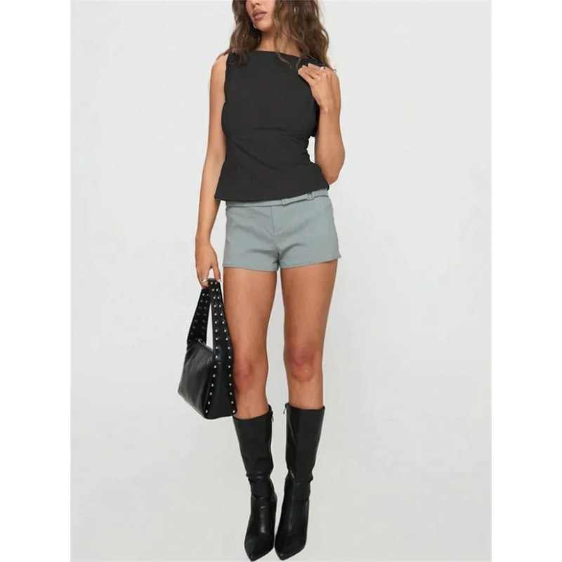 Sexy Solid Color Backless Tank Top for Summer, Women's Sleeveless Knot Tee, Streetwear Clothes