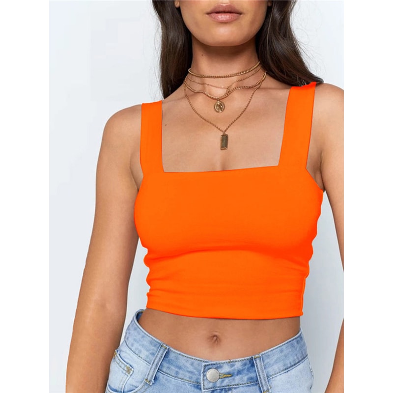 Women Square Neck Sleeveless Crop Top Casual Black T Shirt Summer Off Shoulder Cami Sexy Backless T