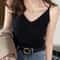 Solid VNeck Elastic Knitted Suspender Camis Korea Summer Tops New Womens Tanks Clothing Basics Shir 1