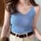 Solid VNeck Elastic Knitted Suspender Camis Korea Summer Tops New Womens Tanks Clothing Basics Shir 2